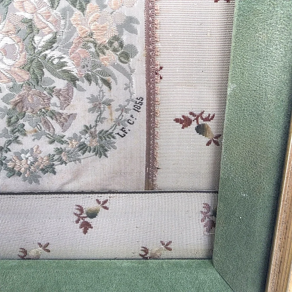 1855 Woven Silk Textile Empress Eugenie & Napoleon III Paris World's Fair Framed